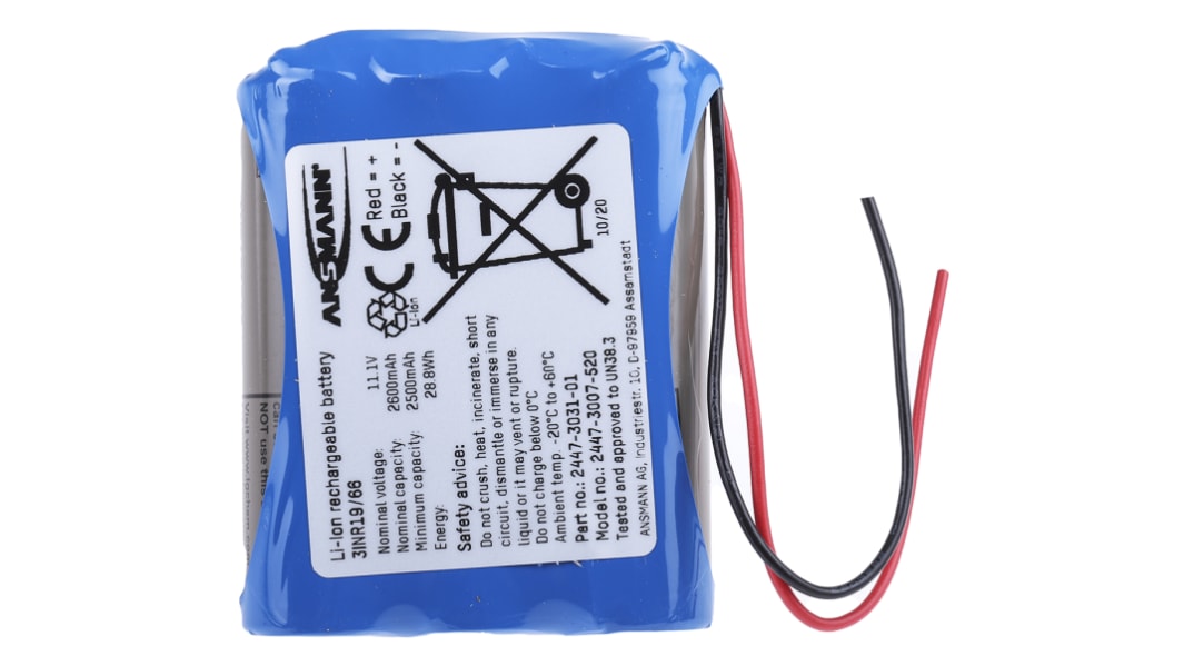 Pacco batterie ricaricabile Ansmann, 3 celle, 10.8V, 2.6Ah, Ioni di litio