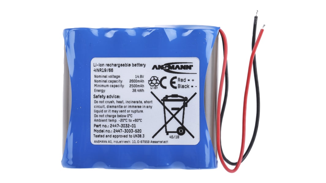 Pacco batterie ricaricabile Ansmann, 4 celle, 14.4V, 2.6Ah, Ioni di litio