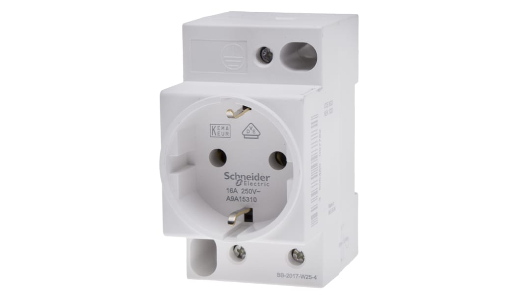Schneider Electric German Mains Connector, 16A White, DIN Rail Mount Crimp, 250 V
