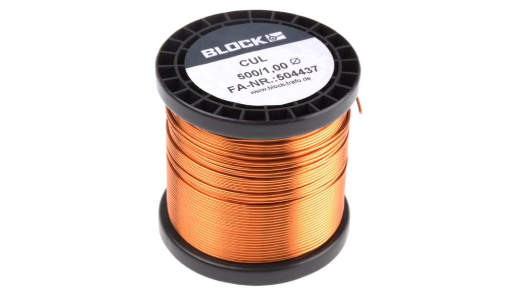 Block CUL500 Kupferdraht PUR Lackdraht Ø 1mm / 0,82 mm² 18 AWG, Spule 56m