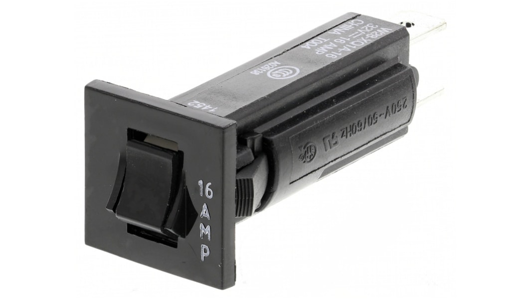 TE Connectivity Thermal Circuit Breaker - W28  Single Pole 32 V dc, 250V ac Voltage Rating, 16A Current Rating