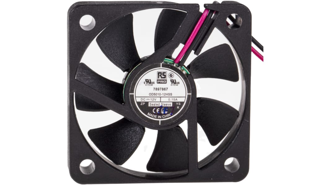 Ventilateur axial RS PRO 12 V c.c., 18.7m³/h, 50 x 50 x 10mm, 1.44W