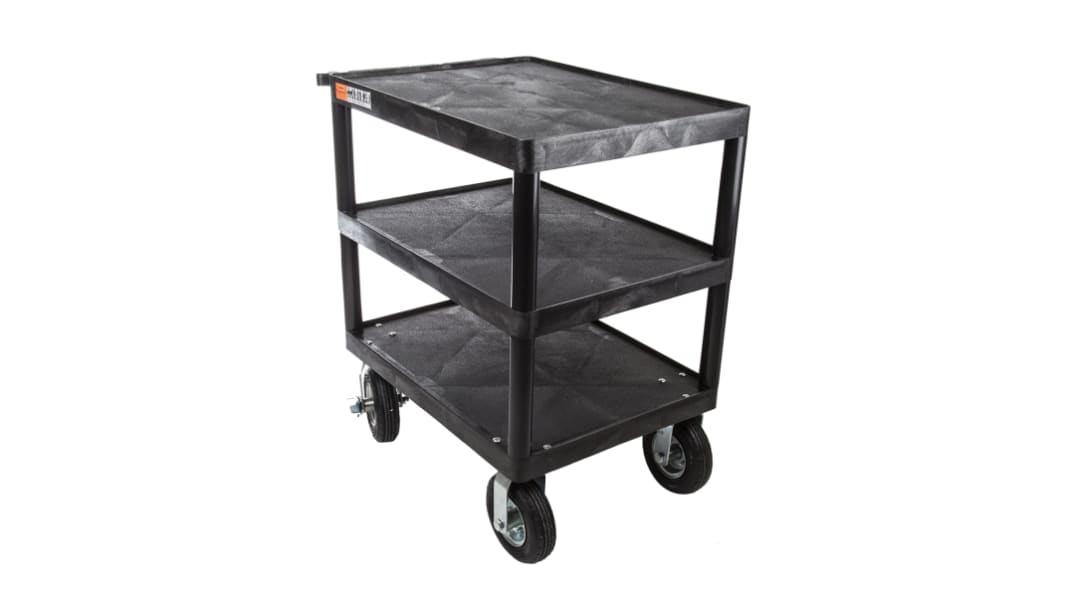 Carro de servicio RS PRO de Aluminio, plástico con 3 niveles, dim. de plataforma 810 x 610mm, carga 350kg