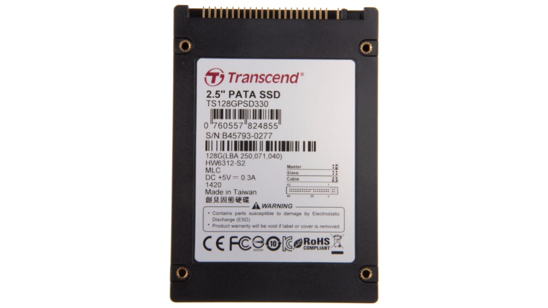 Disco duro SSD interno 2,5 pulgadas Transcend de 128 GB, PATA, MLC, para aplicaciones industriales