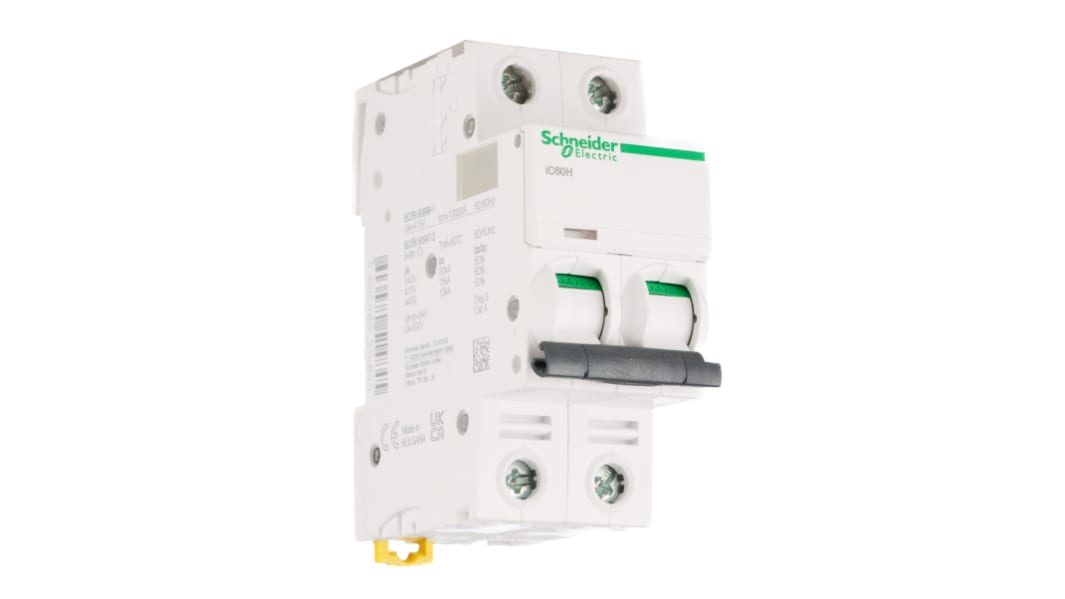 Schneider Electric Acti 9 iC60H MCB, 2P, 32A Curve C, 440V AC, 100 → 133V DC, 10 kA Breaking Capacity