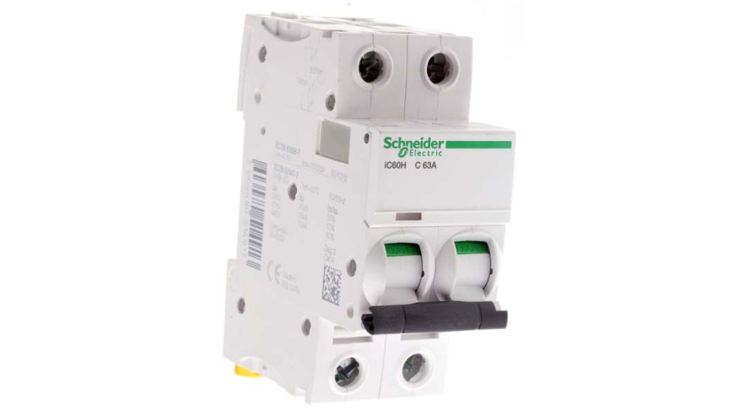 Schneider Electric Acti 9 iC60H MCB, 2P, 63A Curve C, 440V AC, 100 → 133V DC, 10 kA Breaking Capacity