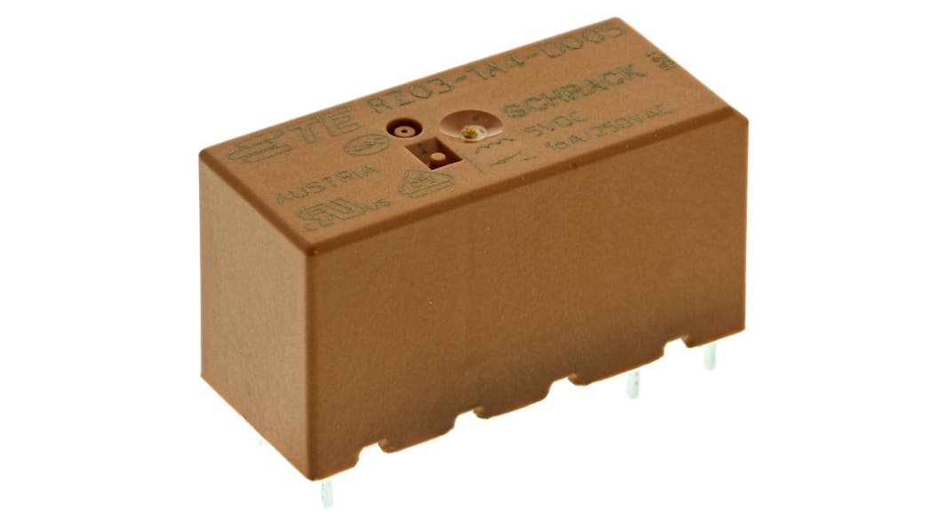 TE Connectivity PCB Mount Power Relay, 5V dc Coil, 16A Switching Current, SPST