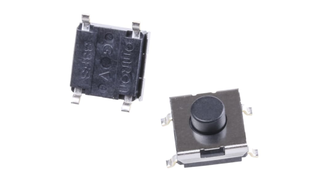 Omron Taster SPST, SMD 50 mA @ 24 V dc Tastend 1.7mm Stößel Schwarz, 6.3 x 6.3mm B. 6.3mm L. 6.3mm