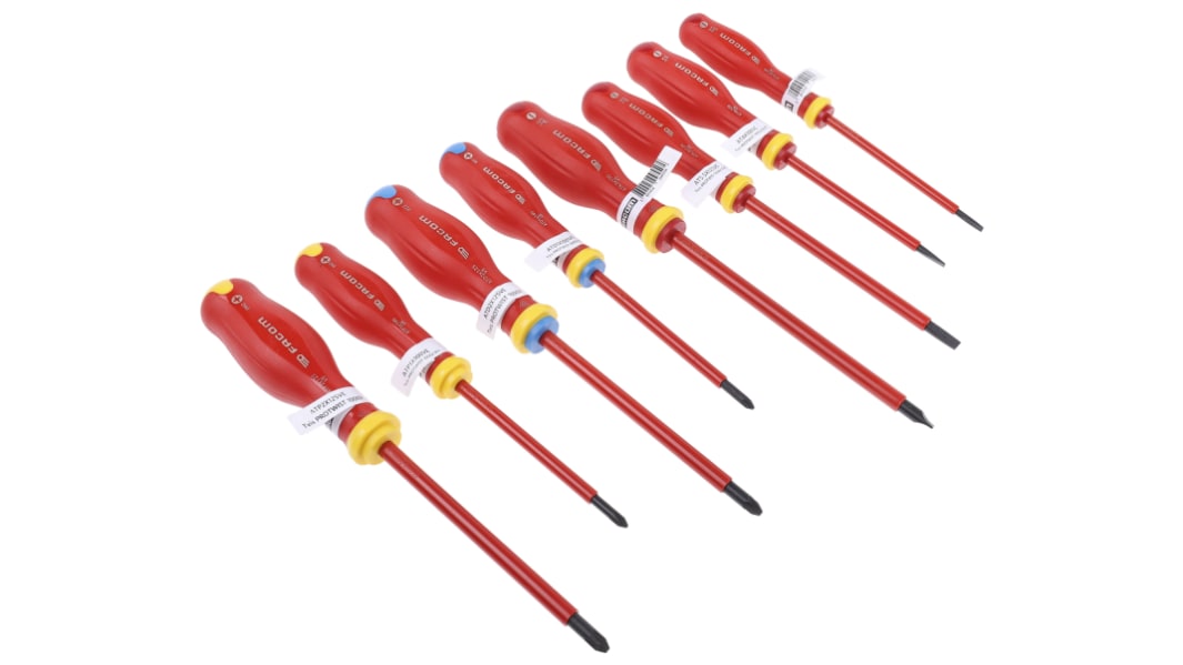 Facom Phillips; Pozidriv; Slotted Insulated Screwdriver Set, 8-Piece