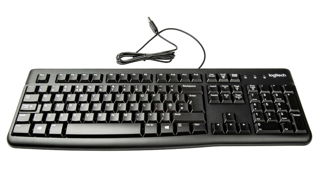 Teclado Logitech, , Con cable, Negro, USB, QWERTY (UK)