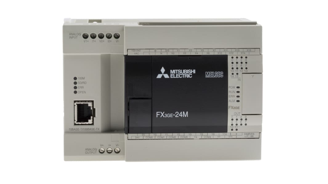 Controlador lógico Mitsubishi Electric FX3GE, 14 entradas tipo dc, 10 salidas tipo Relé, comunicación ModBus