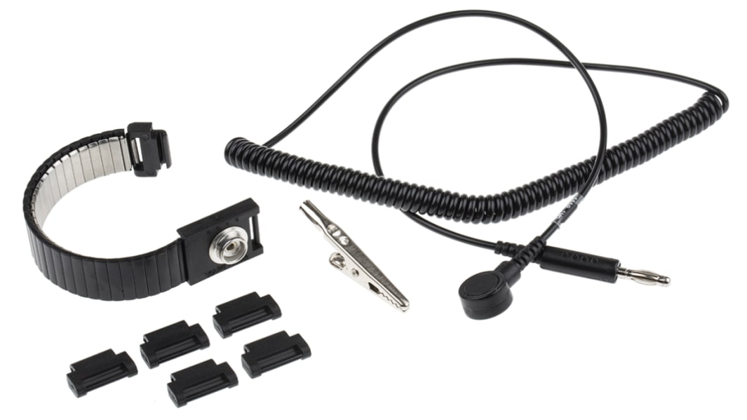 RS PRO ESD Grounding Wrist Strap & Cord Set With 10 mm Socket, 10 mm Stud