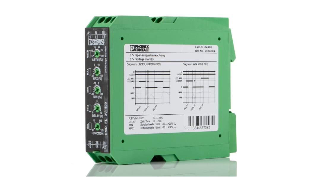 フエニックスコンタクト モニタリングリレー, DPDT, DINレール, 280 → 520V ac, 2866064
