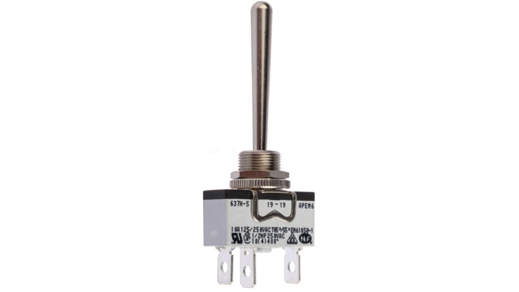 Apem Toggle Switch, Panel Mount, (On)-Off-(On), SPDT, Solder Terminal