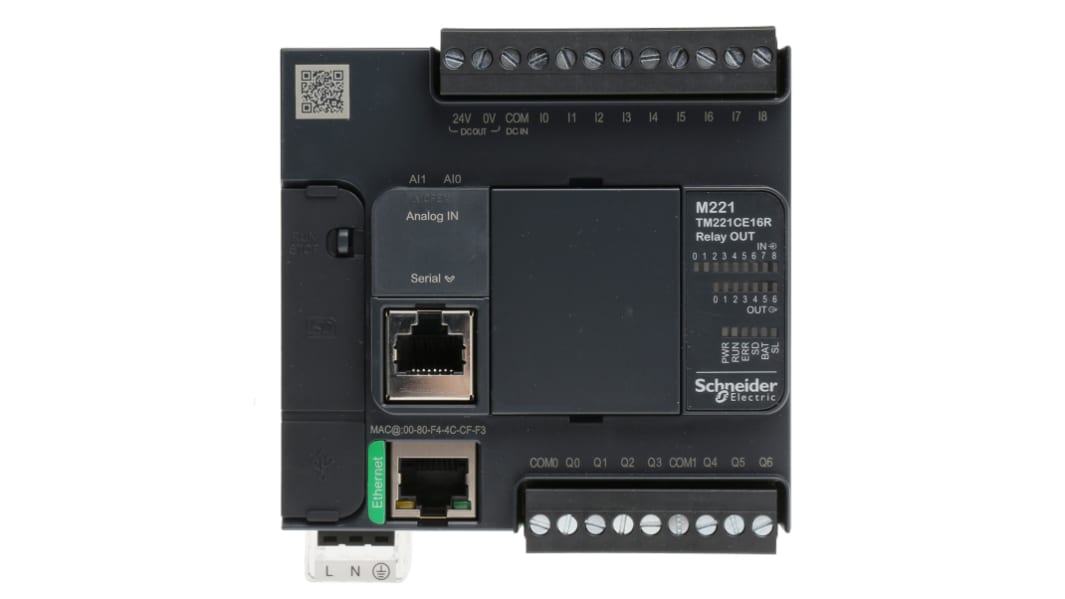 Controlador lógico Schneider Electric Modicon M221, 240 V, 9 entradas tipo Discrete, 7 salidas tipo Digital