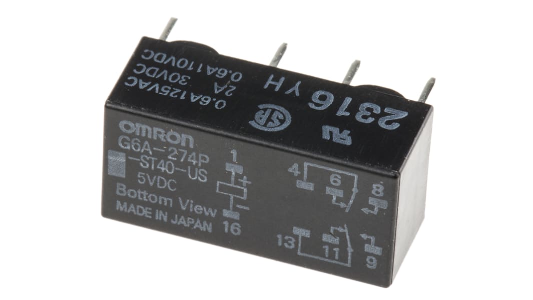 オムロン シグナルリレー, 5V dc, DPDT, 基板実装, G6A-274P-ST40-US DC5