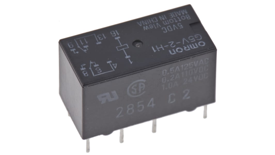 Omron W11 Signalrelais Printrelais, 5V dc Spule, 2-poliger Wechsler, 1A, 125V / 125V, Durchsteckmontage