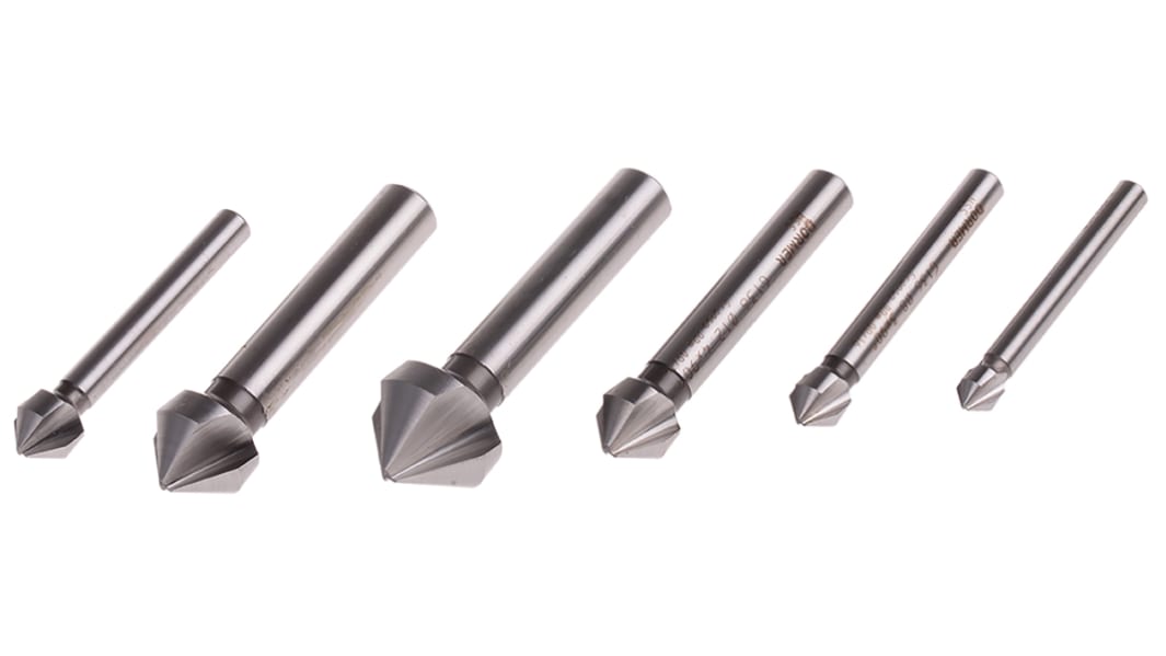 Dormer HSS Countersink Drill Bit Set, 6.3 - 20.5mm Head, 3 Flute(s), 90°, 6 Piece(s)