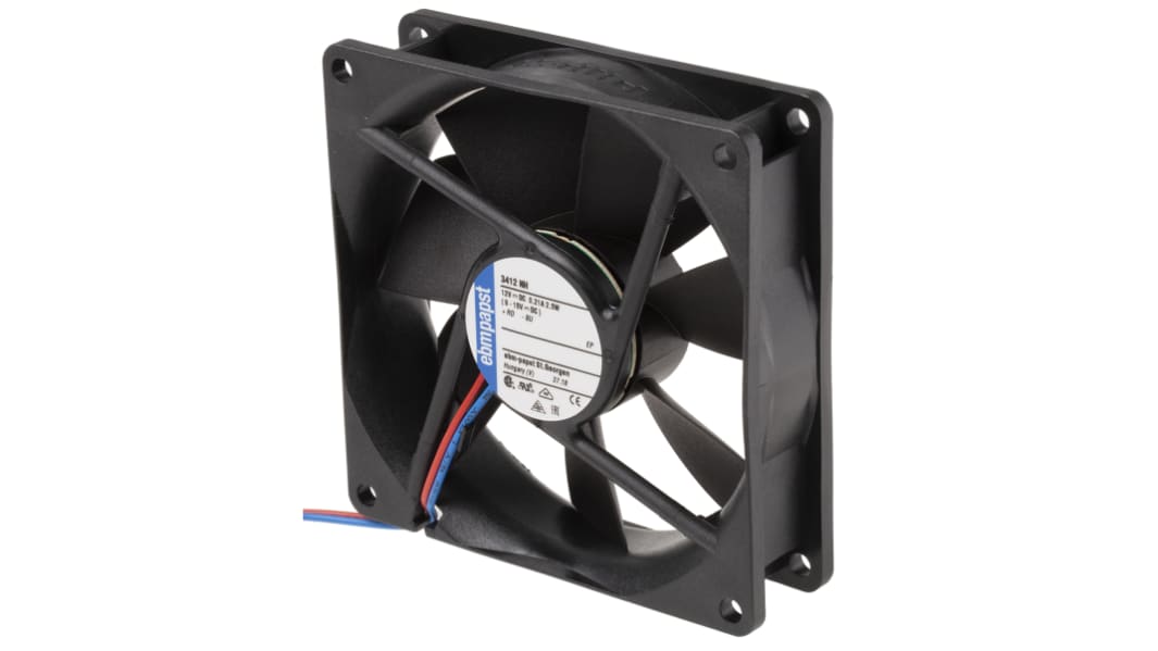 ebm-papst 3400 N DC-Axiallüfter, Kugellager, 12 V dc / 2.1W, 92 x 92 x 25mm, 3000U/min, 94m³/h