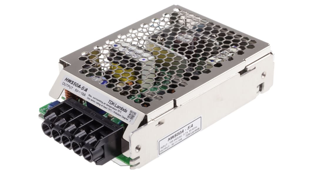 TDK-Lambda Switching Power Supply, HWS50A-5/A, 5V dc, 10A, 50W, 1 Output, 120 → 370 V dc, 85 → 265 V ac