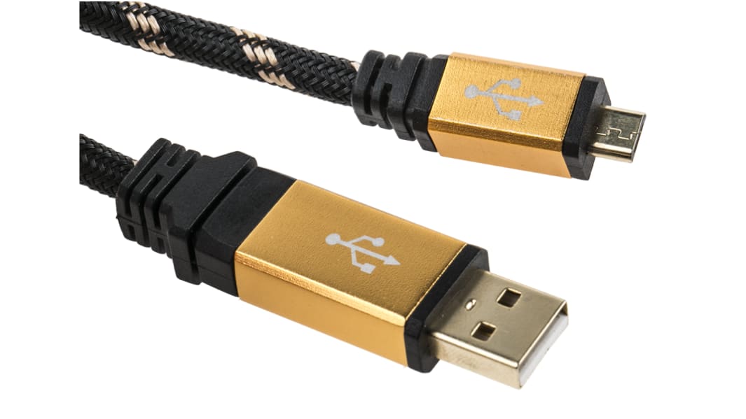Roline USB-kabel, Sort/Guld, USB A til Mikro USB B, 800mm