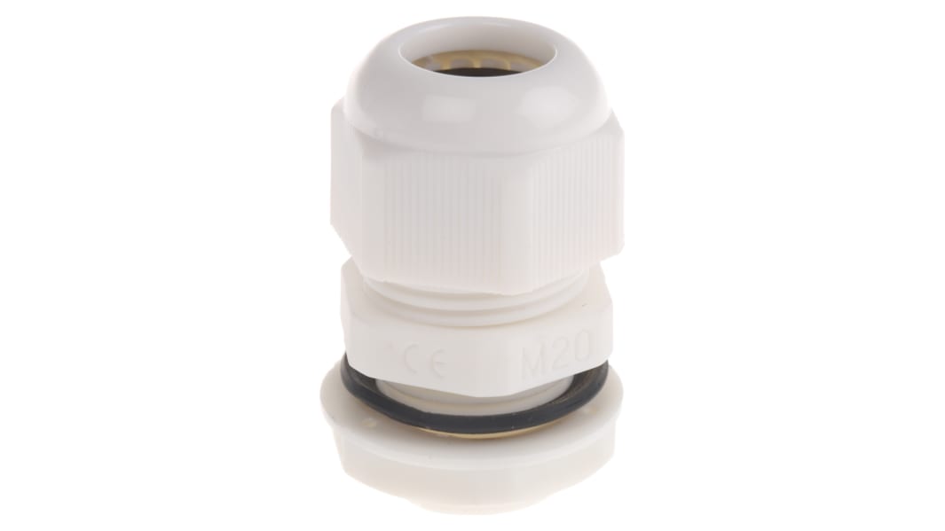 HellermannTyton NGM Series White Nylon Cable Gland, M20 Thread, 10mm min., 14mm max., IP68