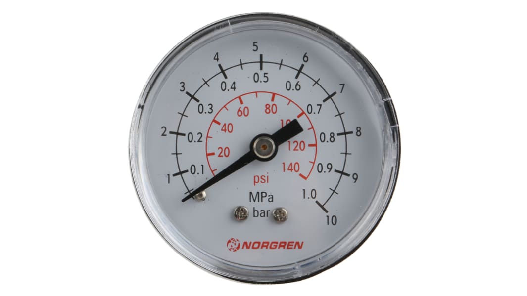 Norgren R 1/8 Analogue Pressure Gauge 10bar Back Entry 50mm Outside Diameter