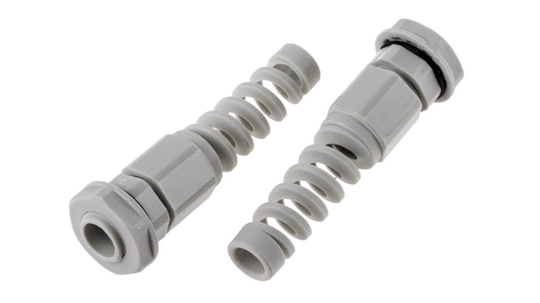 Prensaestopas RS PRO de Nylon 66 Gris, rosca PG7, contratuerca incluida, IP68, Pirorretardante, autoextinguible