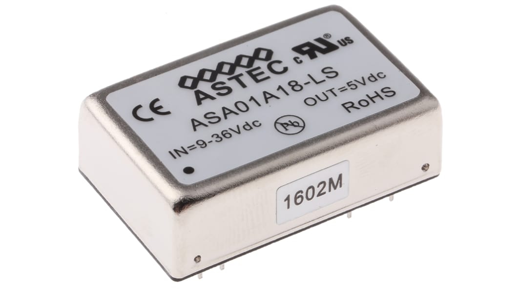 Artesyn ASA DC-DC Converter, 5V dc/ 1A Output, 9 → 36 V dc Input, 5W, Through Hole, +71°C Max Temp -40°C Min Temp