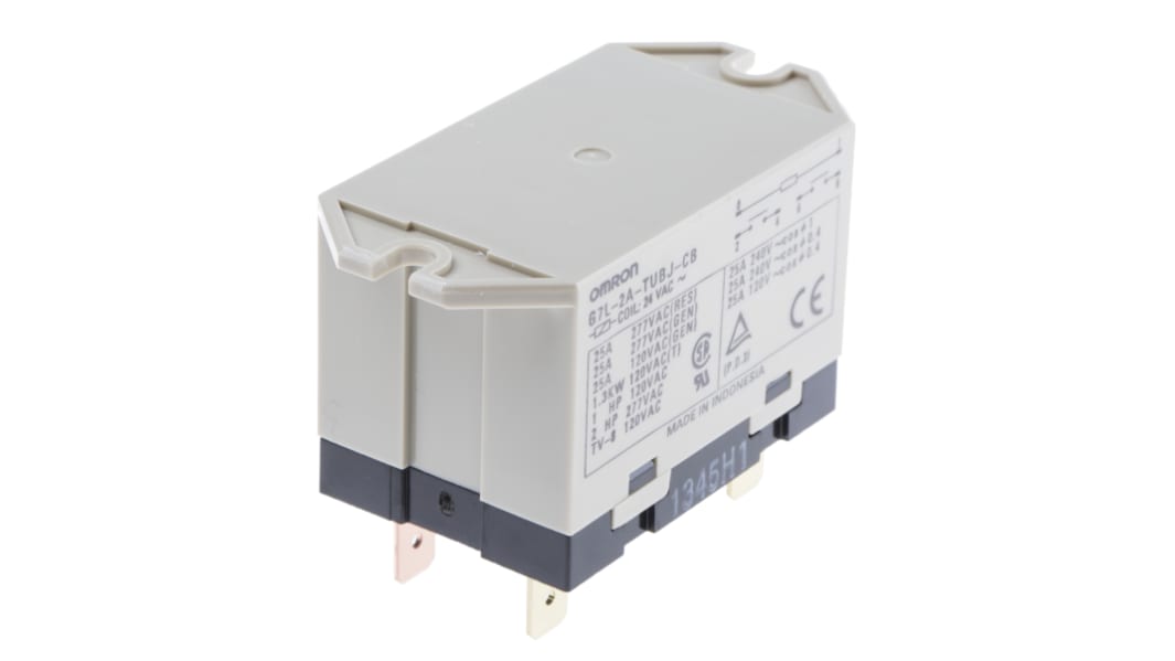 Relé de potencia sin enclavamiento Omron G7L de 2 polos, DPST, bobina 24V ac, 25A, Montaje por reborde