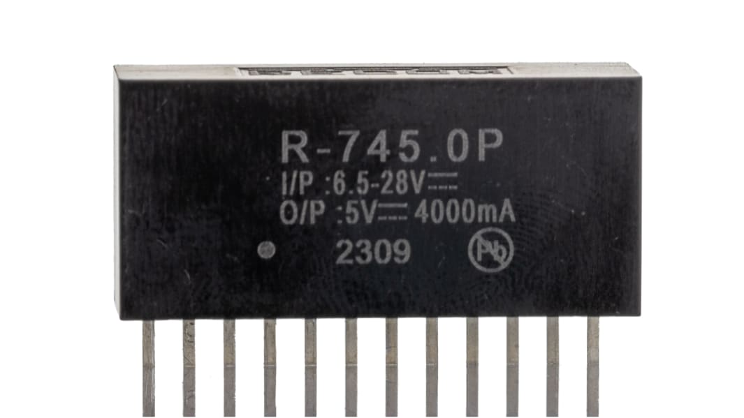 Recom Switching Regulator, Through Hole, 3 → 5.5V dc Output Voltage, 6.5 → 28V dc Input Voltage, 4A