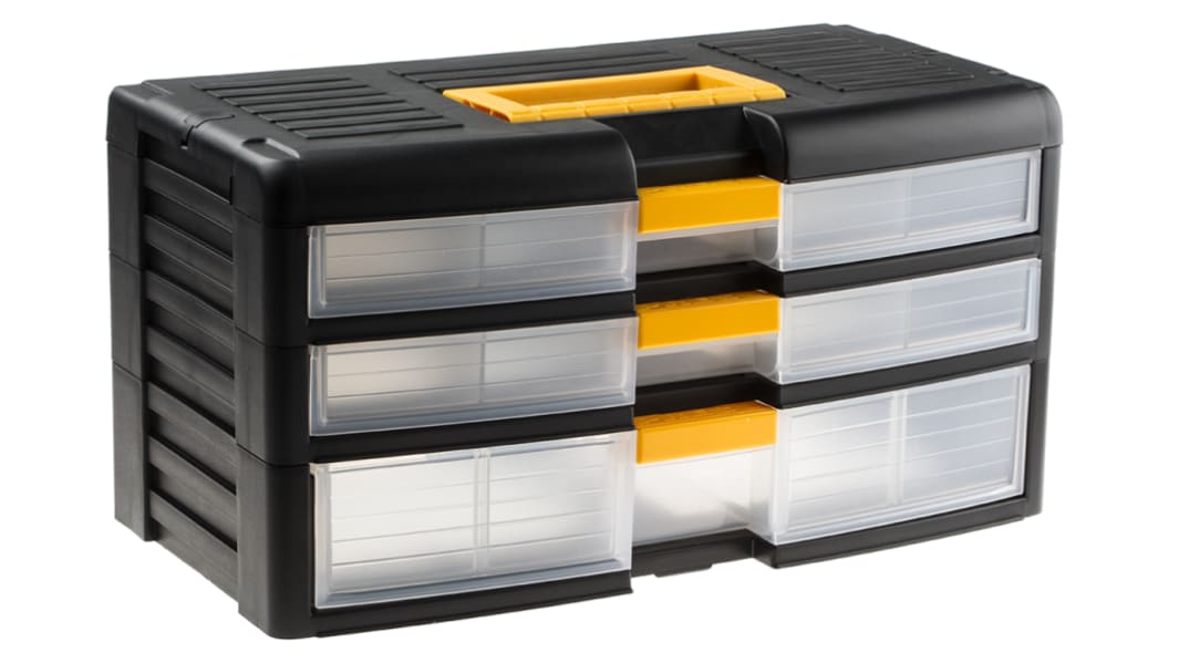 Unité de stockage 3 tiroirs RS PRO en Plastique, 203mm x 391mm x 197mm