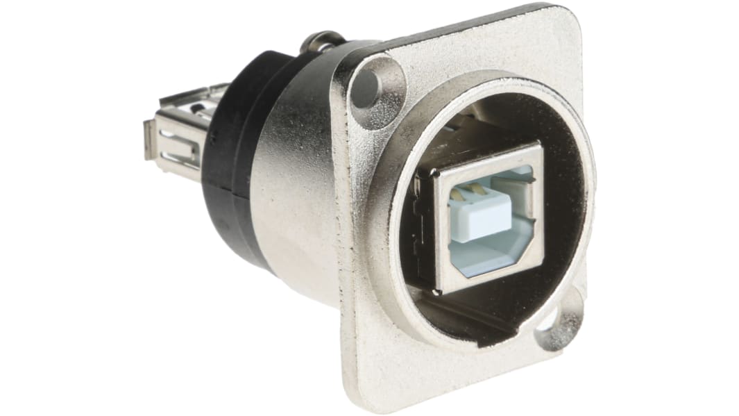 RS PRO Straight, Panel Mount, Socket- Single Port Type B to A 2.0 USB Connector