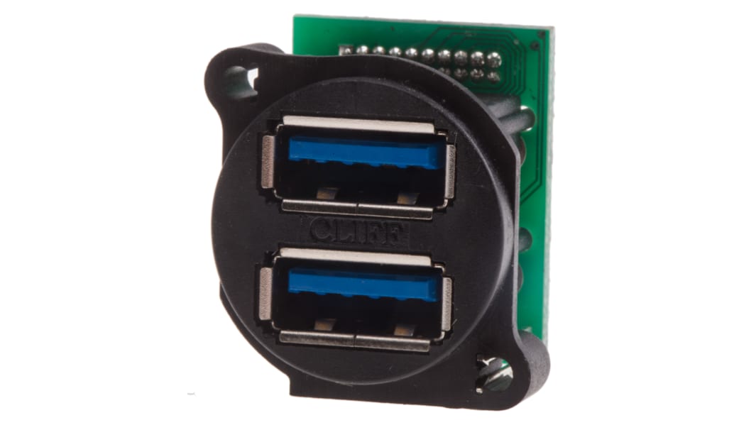 RS PRO Straight, Panel Mount, Socket- Dual Port Type A 3.0 USB Connector