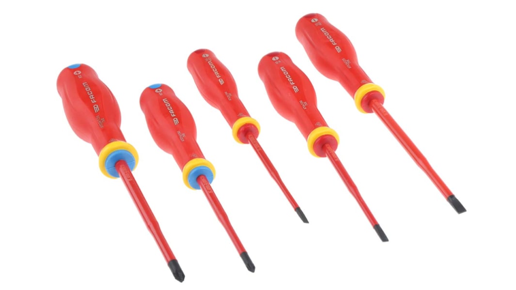 Jeu de tournevis isolés Facom, Pozidriv, Fendu, 5 pièces, ESD