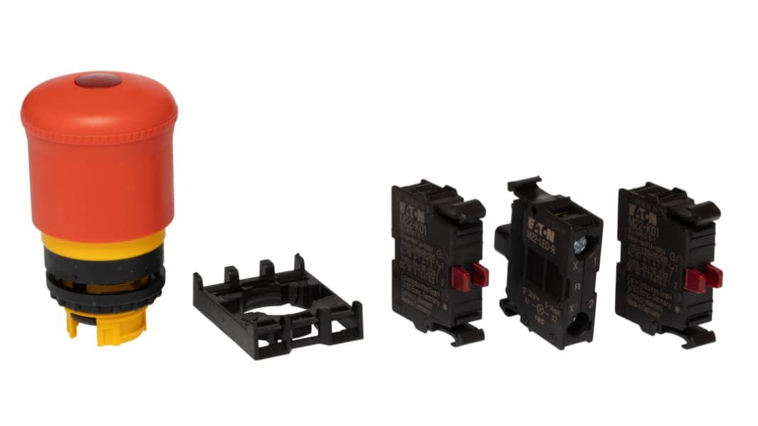 Eaton M22 Series Pull Release Illuminated Emergency Stop Push Button, Panel Mount, 22mm Cutout, 2NC, IP67, IP69K