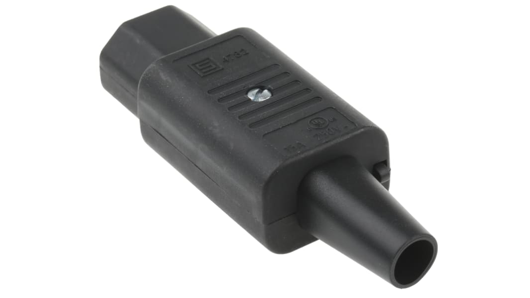 Conector IEC C13 hembra Schurter, Recto, Montaje de Cable, 250 V, 10A, , con interruptor , Ø de cable 10.0mm