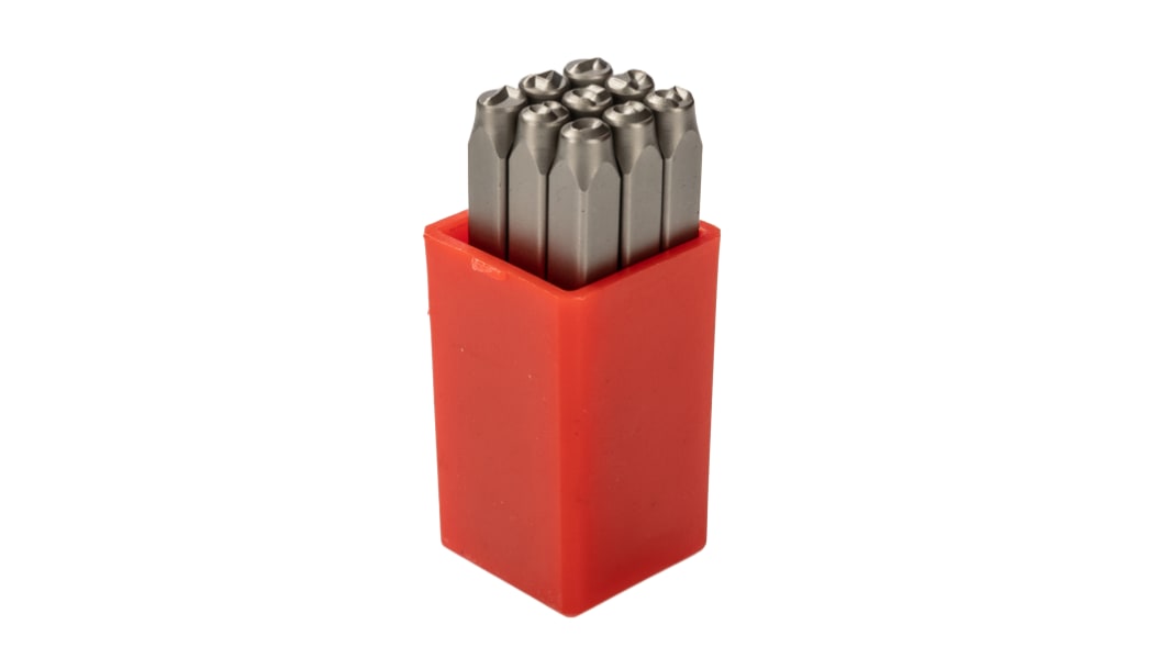RS PRO 4mm x 9 Piece Engraving Number Punch Set, (0 → 8)