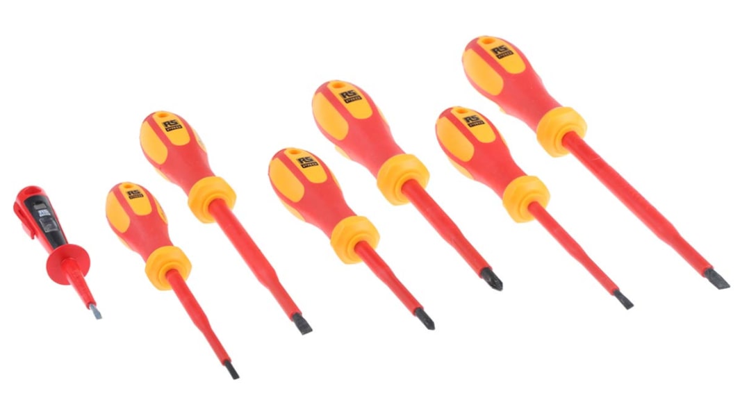 RS PRO Pozidriv; Slotted Insulated Screwdriver Set, 7-Piece