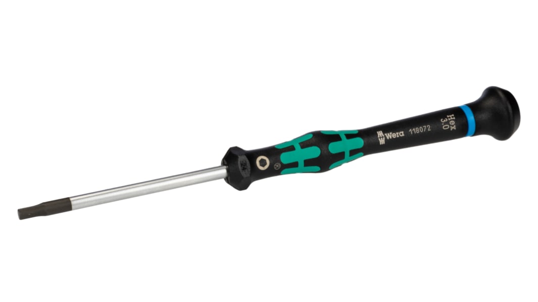 Wera Hexagon Precision Screwdriver, 3 mm Tip, 60 mm Blade, 157 mm Overall