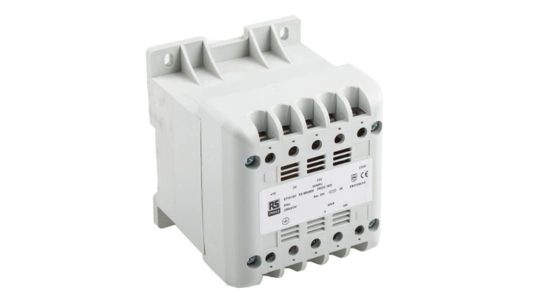 RS PRO 40VA DIN Rail Transformer, IEC 61558-2-6, 230V ac Primary, 24V ac Secondary