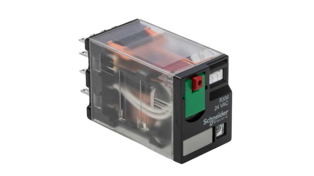 Schneider Electric Harmony Relay RXM 24V ac Spule 4-poliger Wechsler Steckrelais 8A 180Ω 1.2W Monostabiles Relais