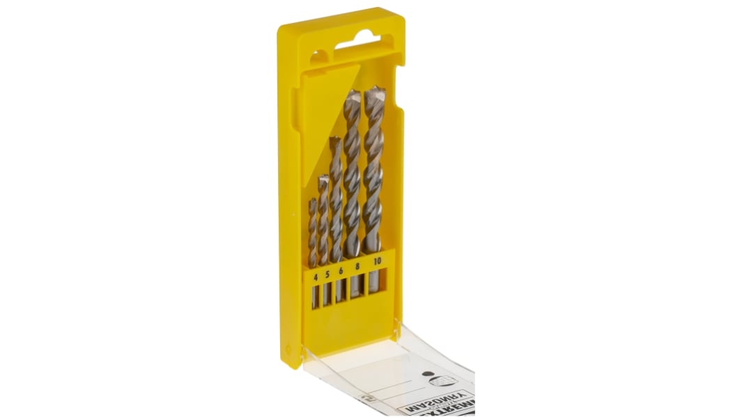 DeWALT 5-Piece Twist Drill Bit Set for Masonry, 10mm Max, 4mm Min, Tungsten Carbide Tipped Bits
