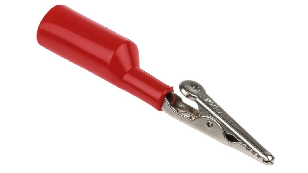 Mueller Electric Vernickelte 8mm Krokodilklemme, Rot PVC isoliert, 10A