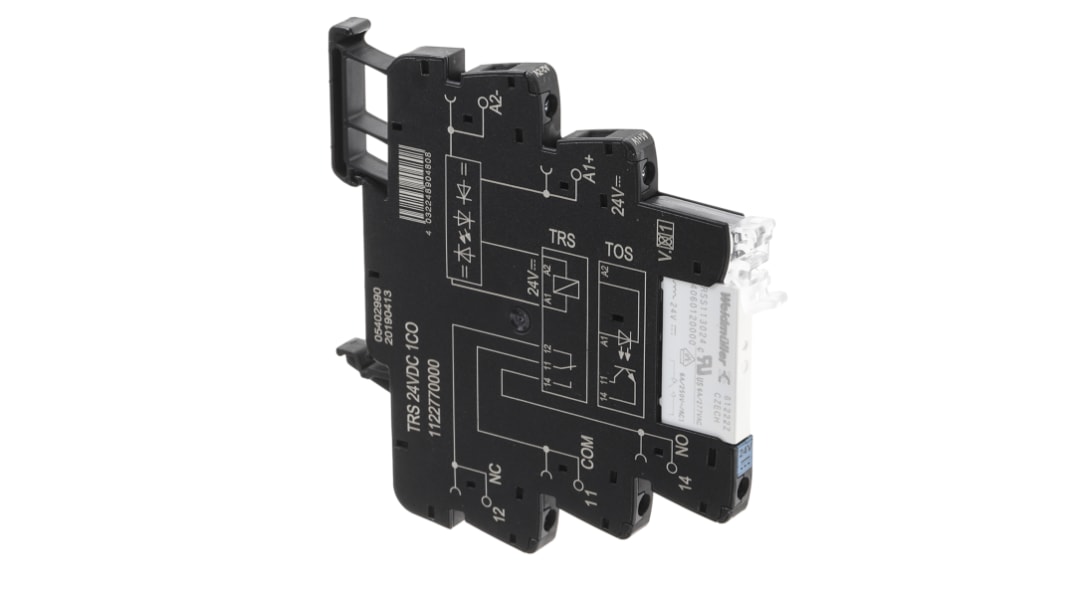 Relè d'interfaccia Weidmuller serie TRS, bobina 24V, Guida DIN, contatti SPDT