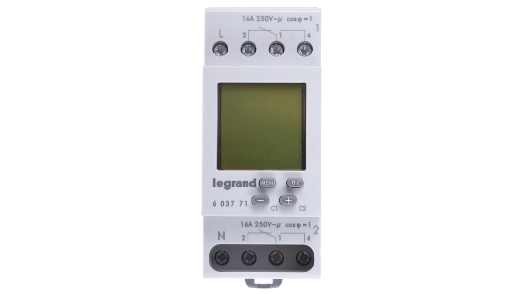Legrand Digital DIN-Schienen-Zeitschaltuhr, Stunden, Minuten, Sekunden, 230 V ac, 2-Kanal