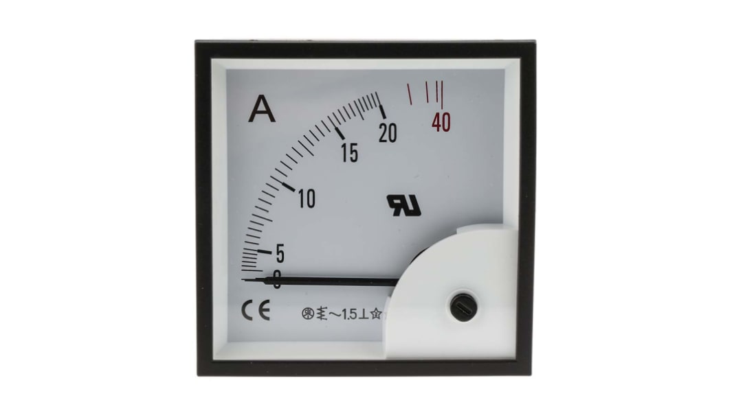 RS PRO Amperemeter 40A AC Dreheisen, 92mm x 92mm T. 45mm, 0 → 40A / ±1,5 %