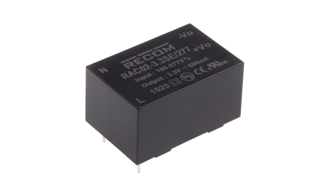 Recom RAC02-SE/277 Schaltnetzteil, 3.3V dc / 600mA 2W 120 → 430 V dc, 85 → 305 V ac Gekapselt,