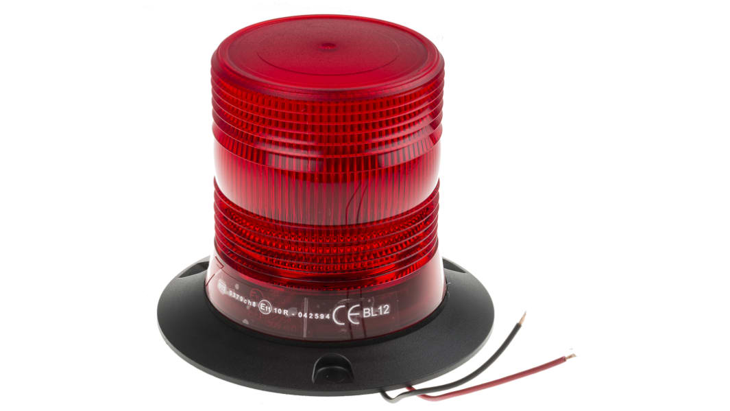 RS PRO Red Flashing Beacon, 10 → 100 V dc, Surface Mount, Wall Mount, LED Bulb, IP56