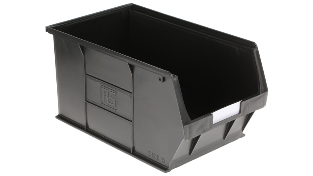 RS PRO PP Storage Bin, 350mm x 205mm x 182mm, Black